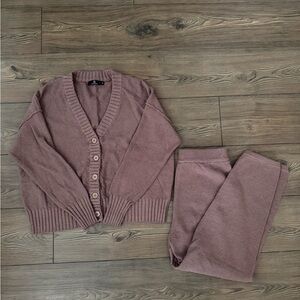 Women's Mauve Knit Cardigan and Pants Set